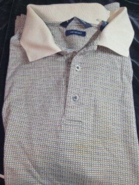 PGA TOUR Mercerized Cotton Golf Polo Men’s Large Tan Pattern 3 Button Shirt